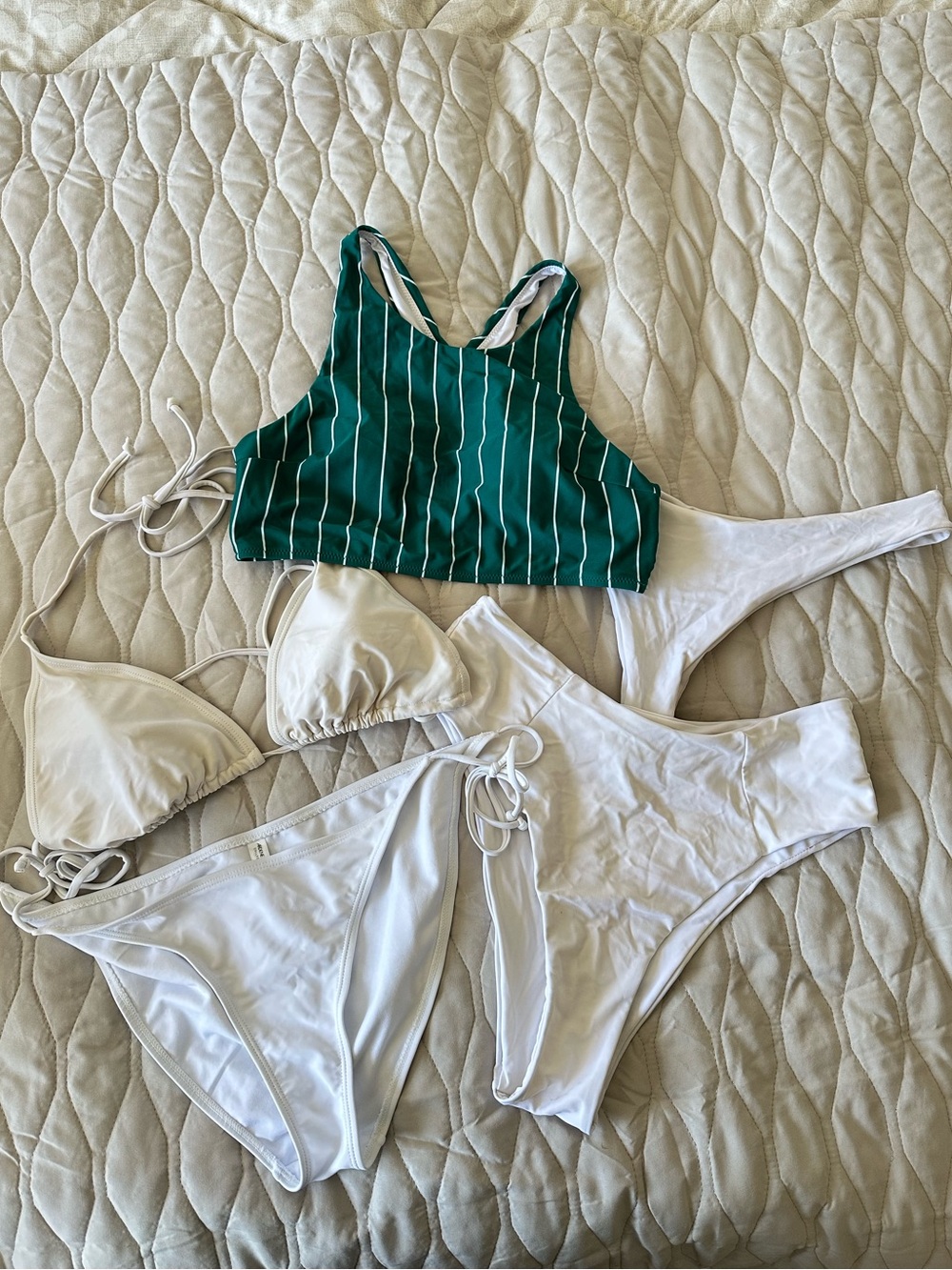 Swimwear Bundle Mix & Match 5 Piece Set Green Stripe White Bikini Summer Coastal